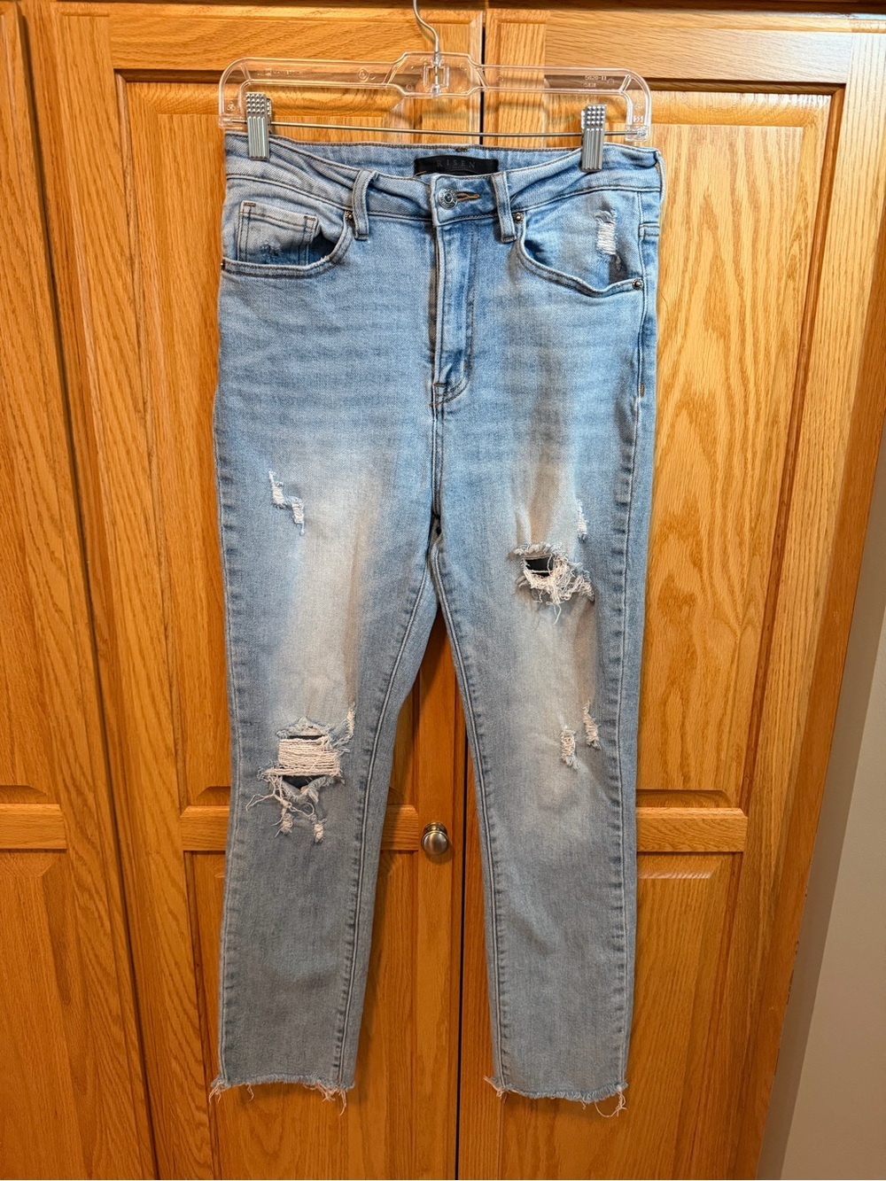 Sale!! Risen Bri Distressed High Rise Relaxed Skinny Jeans Size 5 / 27 Raw Hem